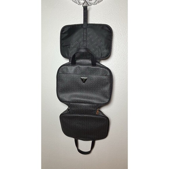 GUESS Hanging Toiletry/Cosmetic/Travel Bag Vintage Style Black Guess Logo Purse - Picture 10 of 15